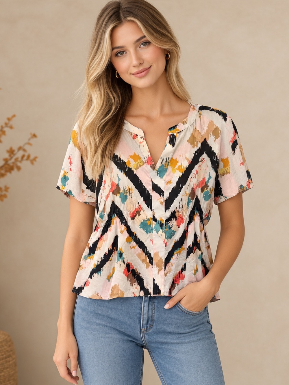 BCBGMaxAzria silk print Top